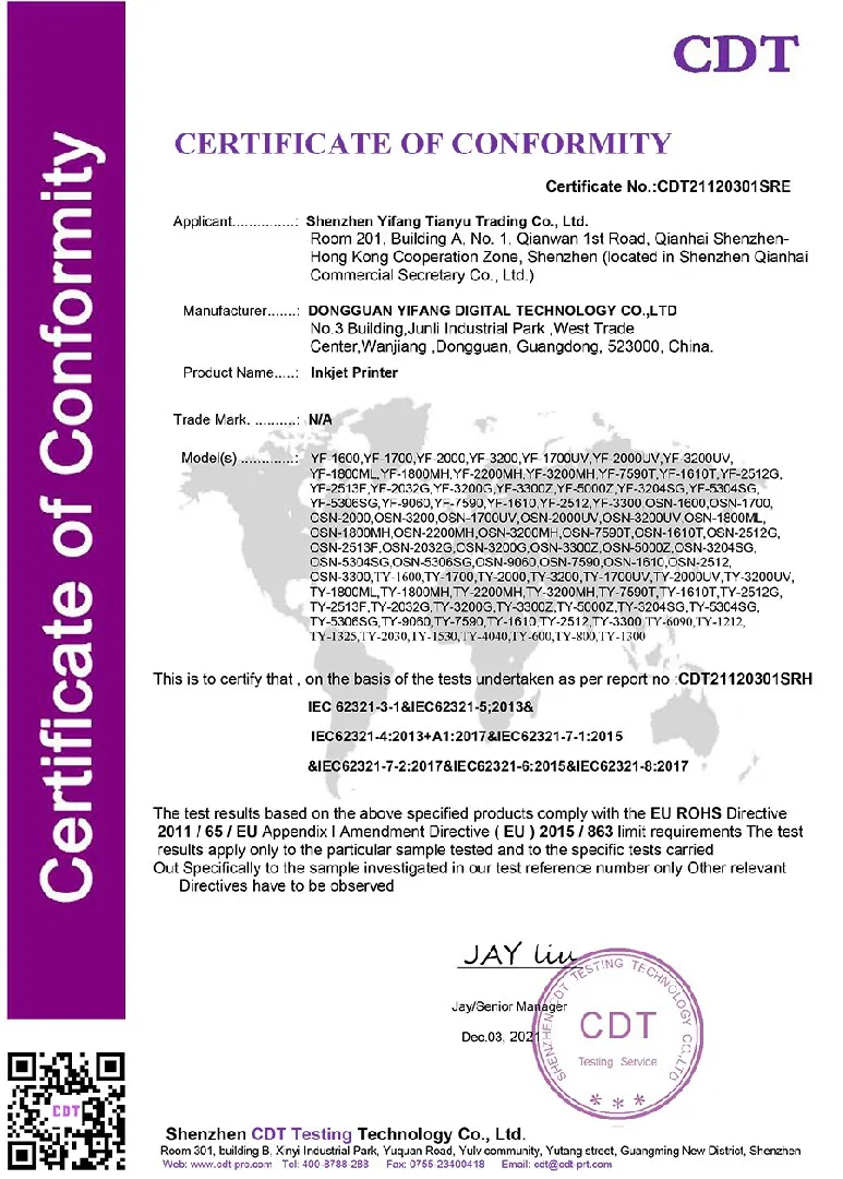 CDT certificate of conformity