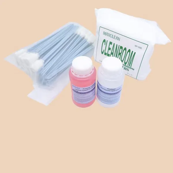 Printhead cleaning fluid, swabs and dust-free maintenance wipes