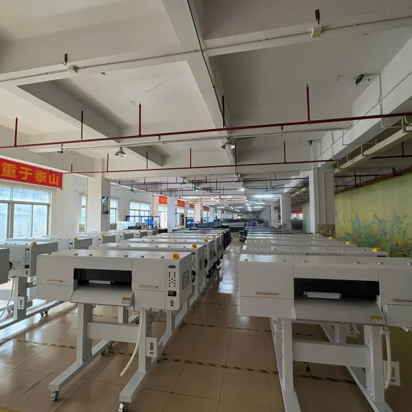 Industrial printer manufacturing floor and completed equipment