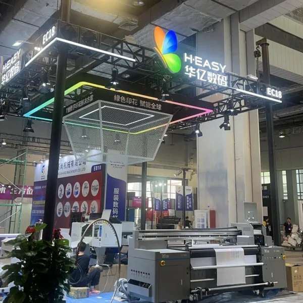 Factory representatives with digital textile printing equipment