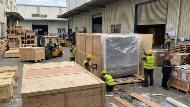 Export wooden packing prepared for an industrial textile printer shipment